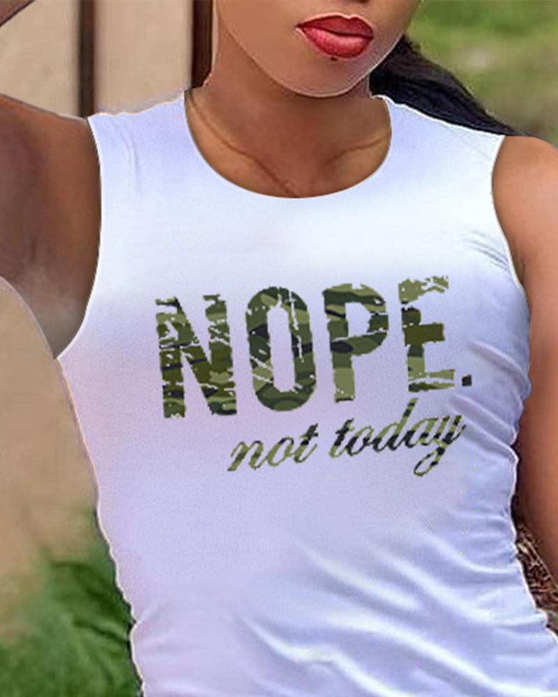 Nope Not Today Camouflage Print Casual Tank Top & Shorts Set