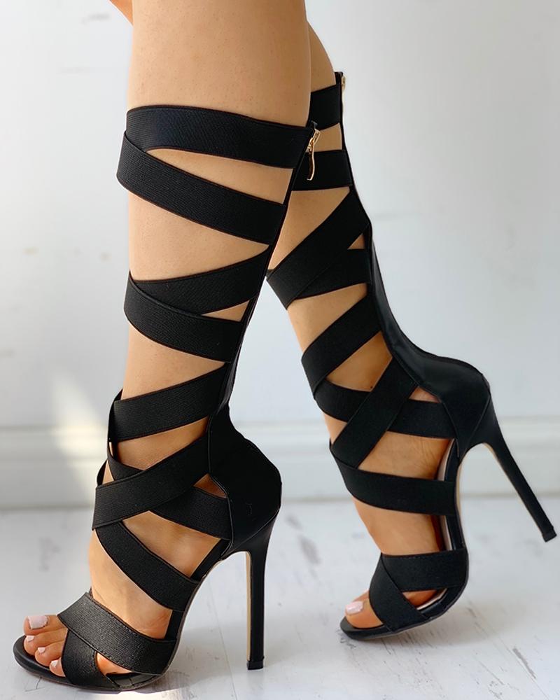 Bandage Lace Up Zipper Back Thin Heels