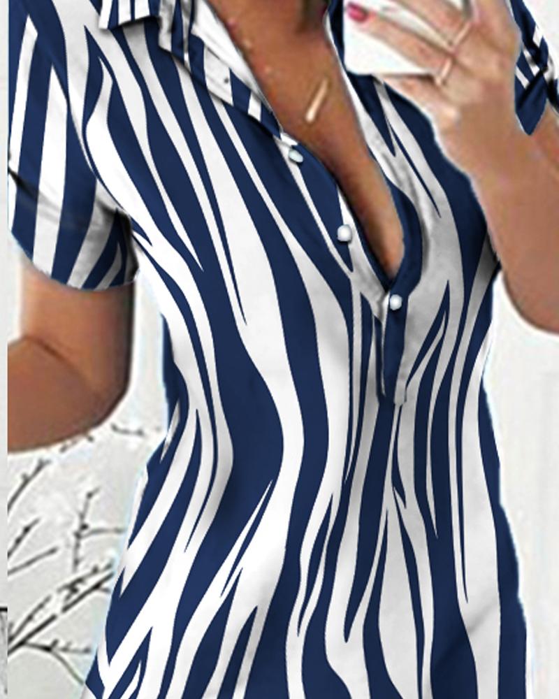 Zebra Stripe Print Button Front Shirt Dress