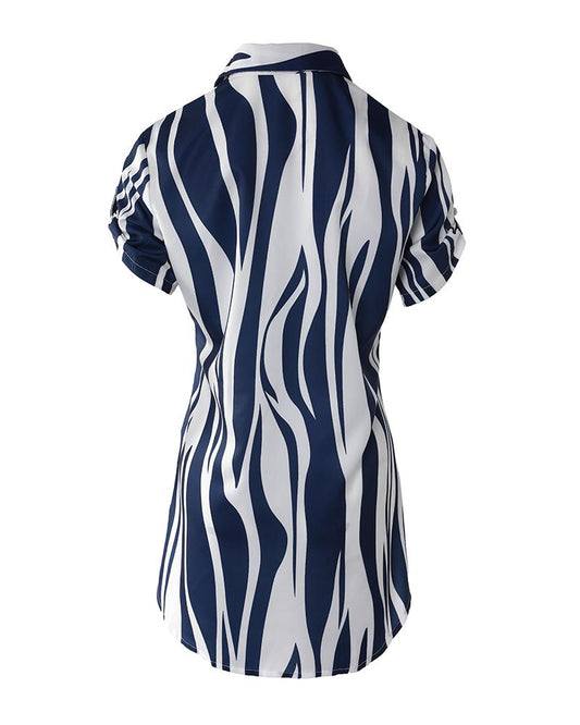 Zebra Stripe Print Button Front Shirt Dress