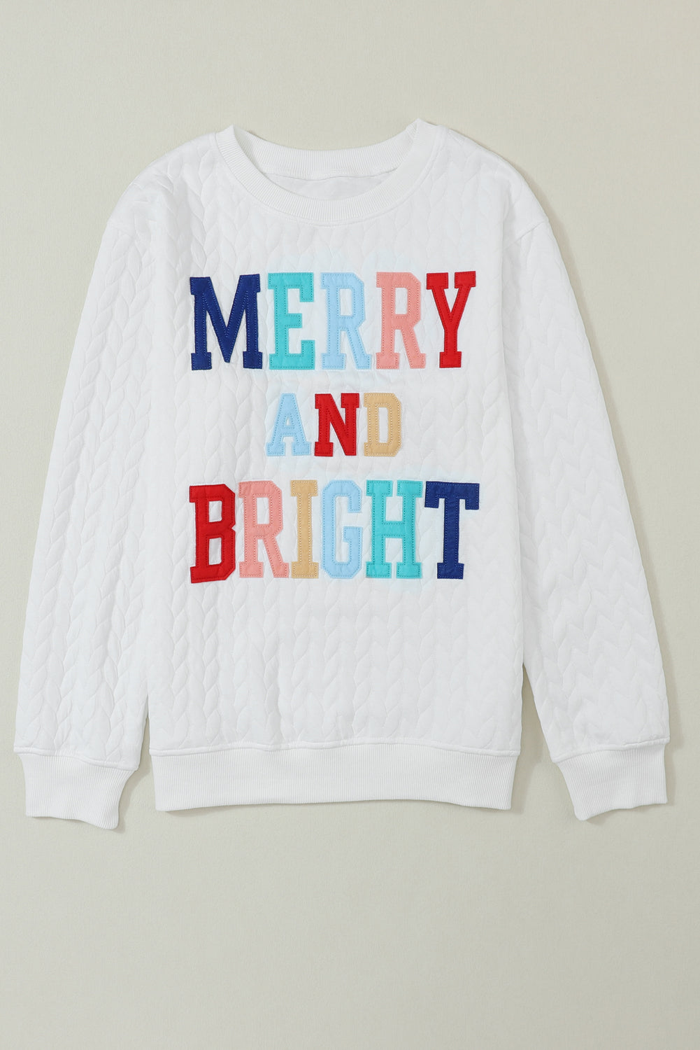 White Merry And Bright Cable Knit Pullover Sweatshirt