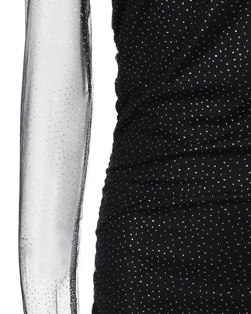 Sheer Mesh Polka Dot Pattern Bodycon Dress