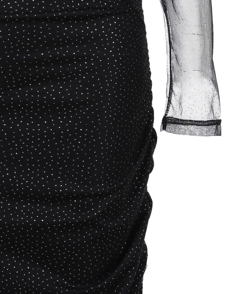 Sheer Mesh Polka Dot Pattern Bodycon Dress