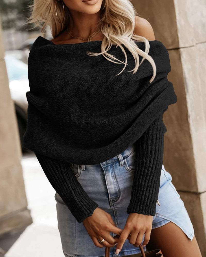 Off Shoulder Crisscross Wrap Knit Sweater