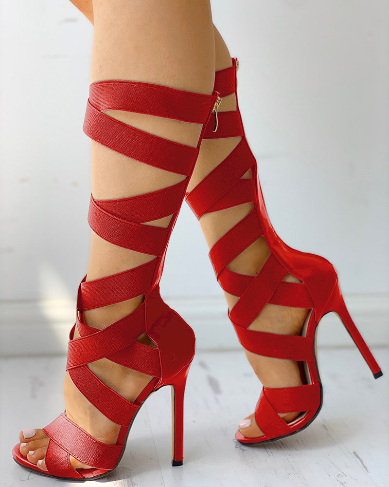 Bandage Lace Up Zipper Back Thin Heels