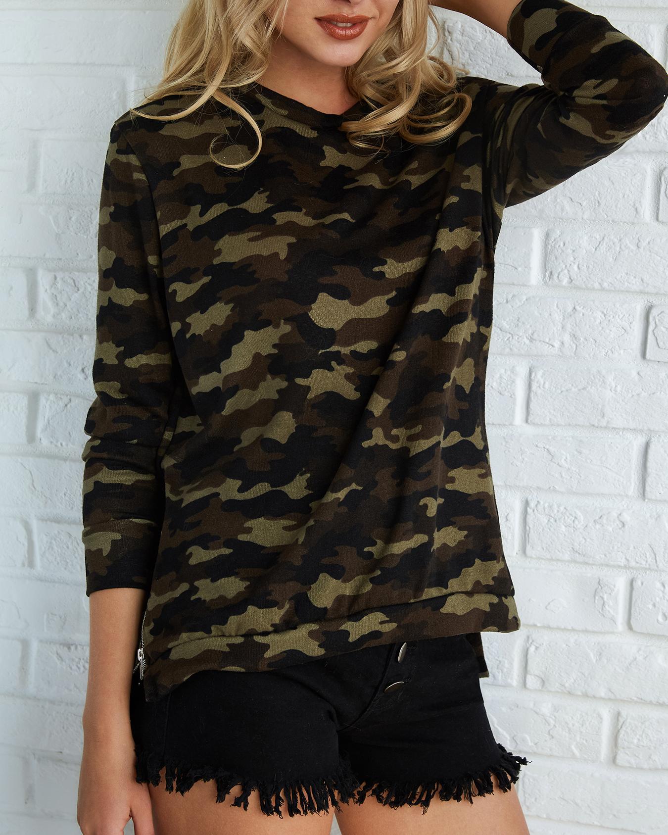 Stylish Camouflage Print Flannel Top