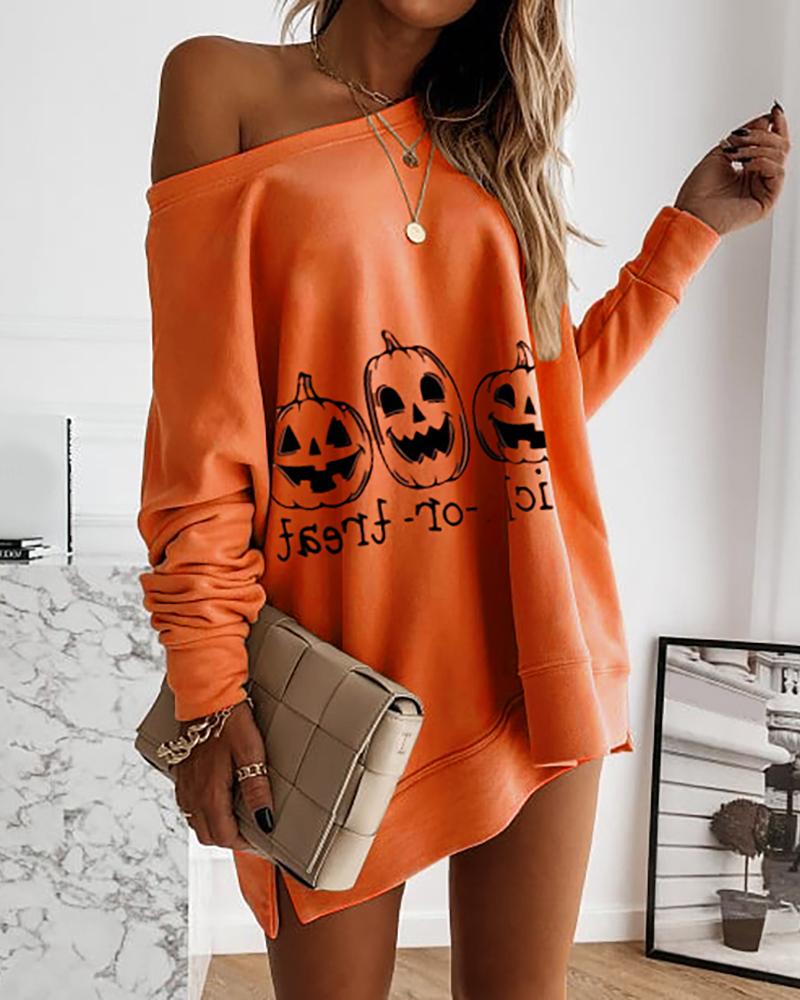 Halloween Letter Pumpkin Print Casual Sweatshirt