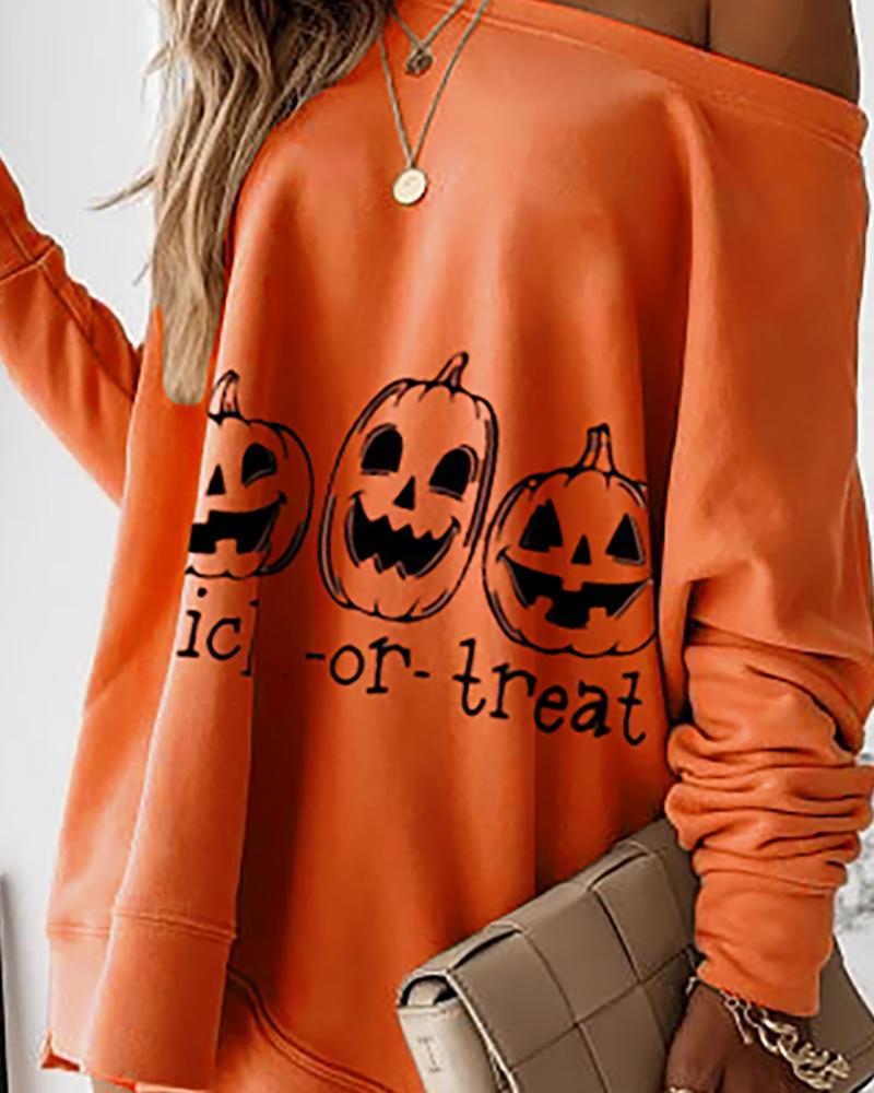 Halloween Letter Pumpkin Print Casual Sweatshirt