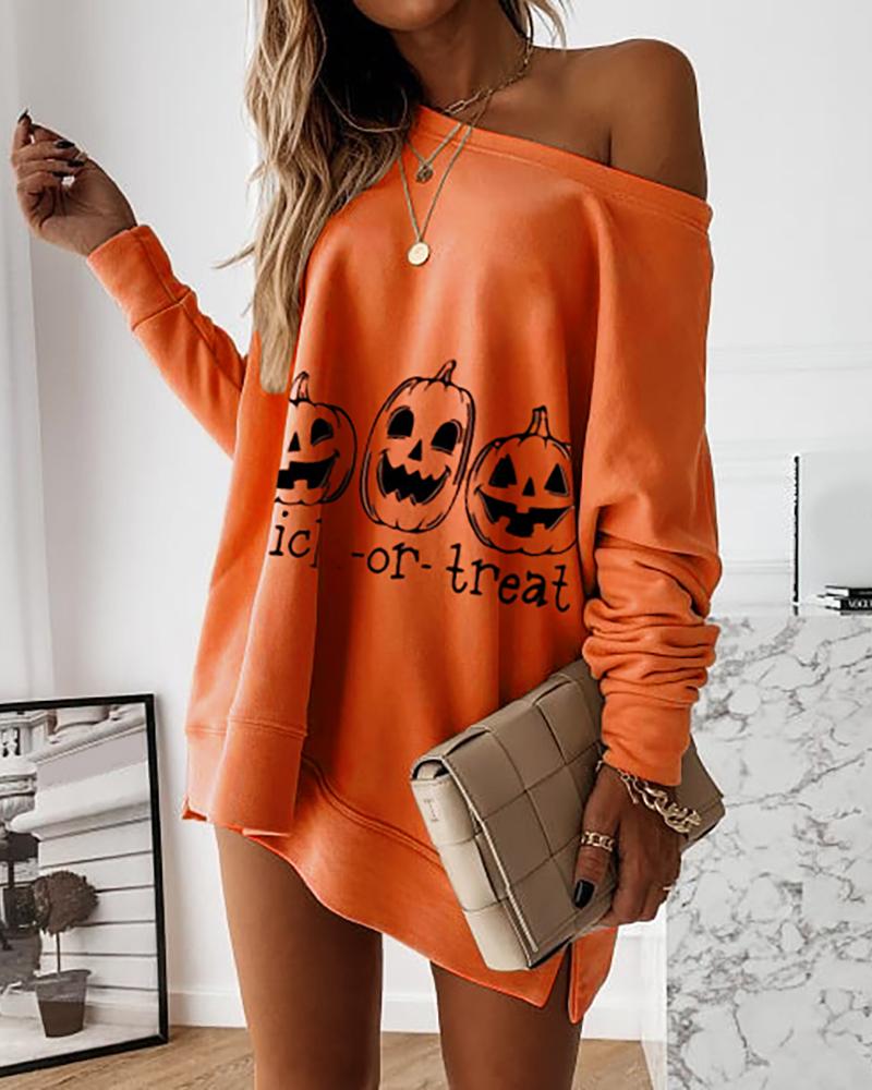 Halloween Letter Pumpkin Print Casual Sweatshirt