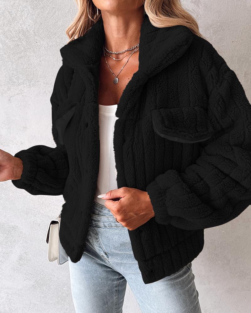 Turn down Collar Buttoned Teddy Jacket