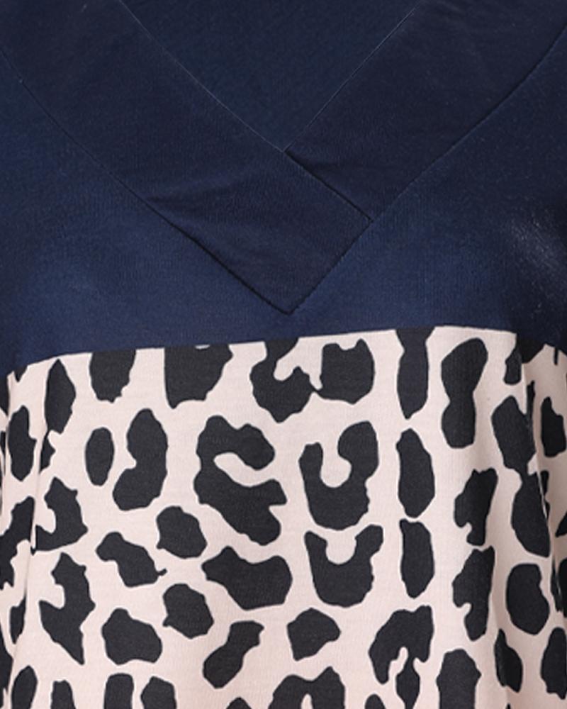 Contrast Leopard Colorblock Long Sleeve Top