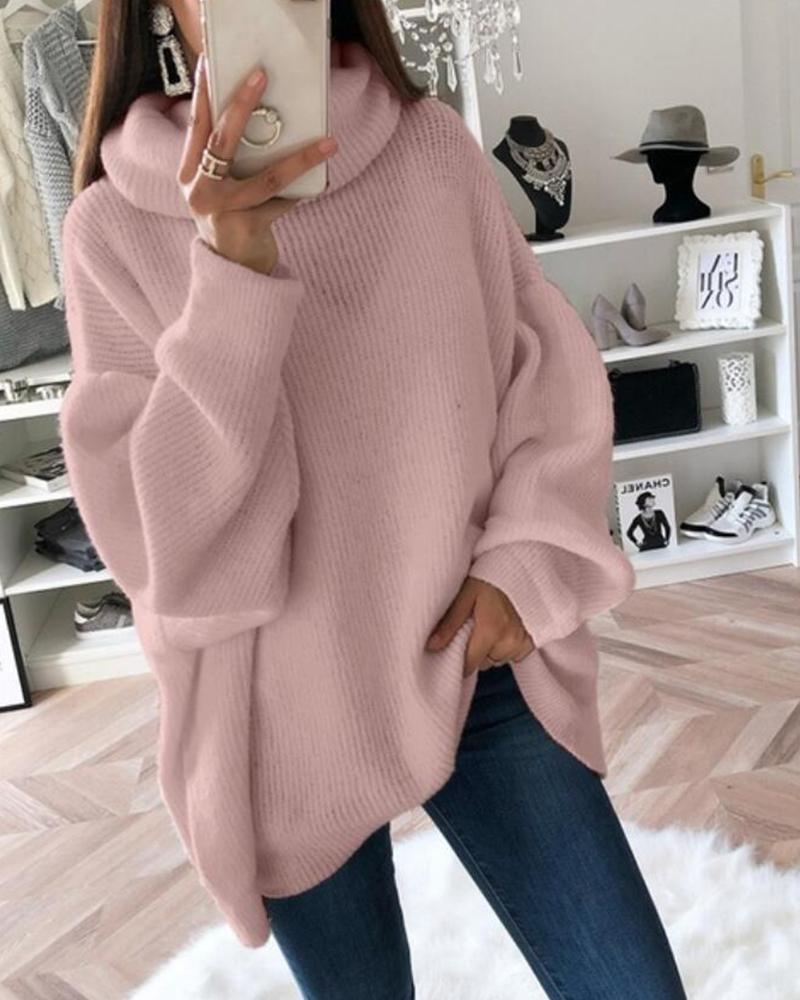 High Neck Long Sleeve Knit Sweater