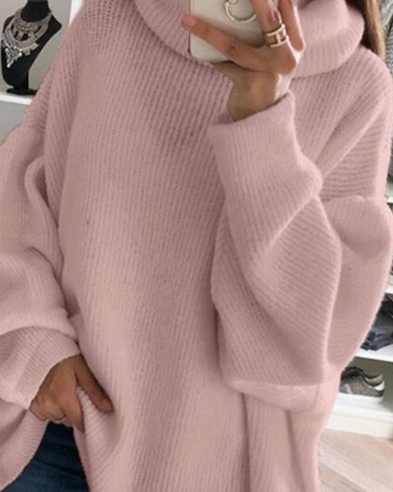 High Neck Long Sleeve Knit Sweater