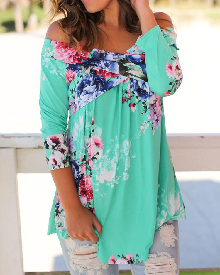 Stylish Floral Off Shoulder Casual Blouse