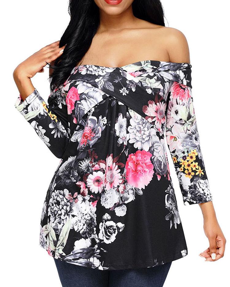 Stylish Floral Off Shoulder Casual Blouse