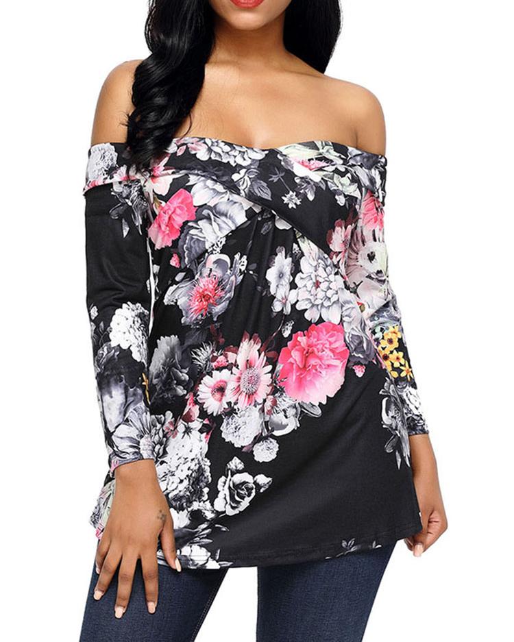 Stylish Floral Off Shoulder Casual Blouse