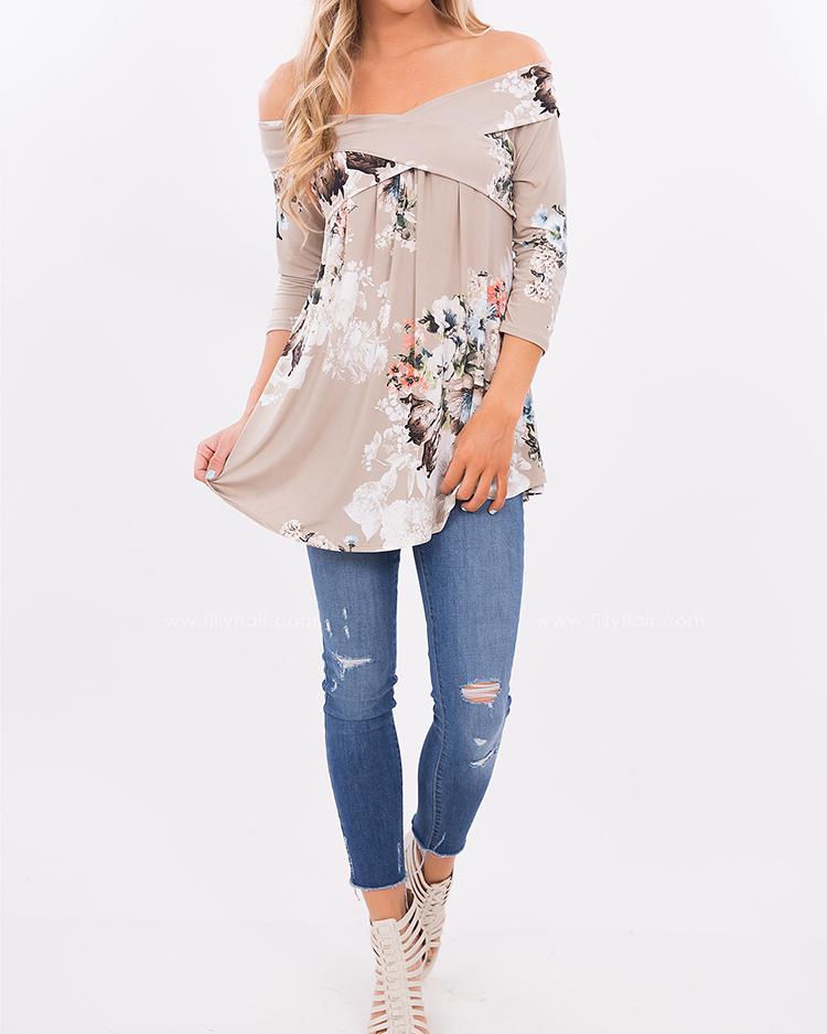 Stylish Floral Off Shoulder Casual Blouse