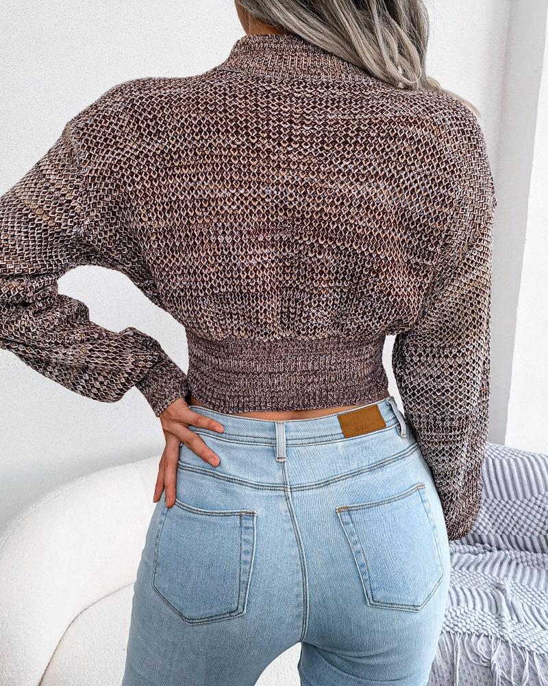 Mock Neck Long Sleeve Knit Crop Sweater