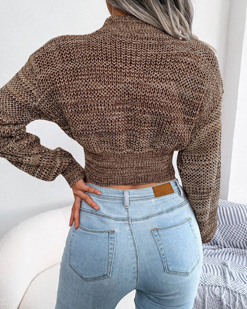 Mock Neck Long Sleeve Knit Crop Sweater