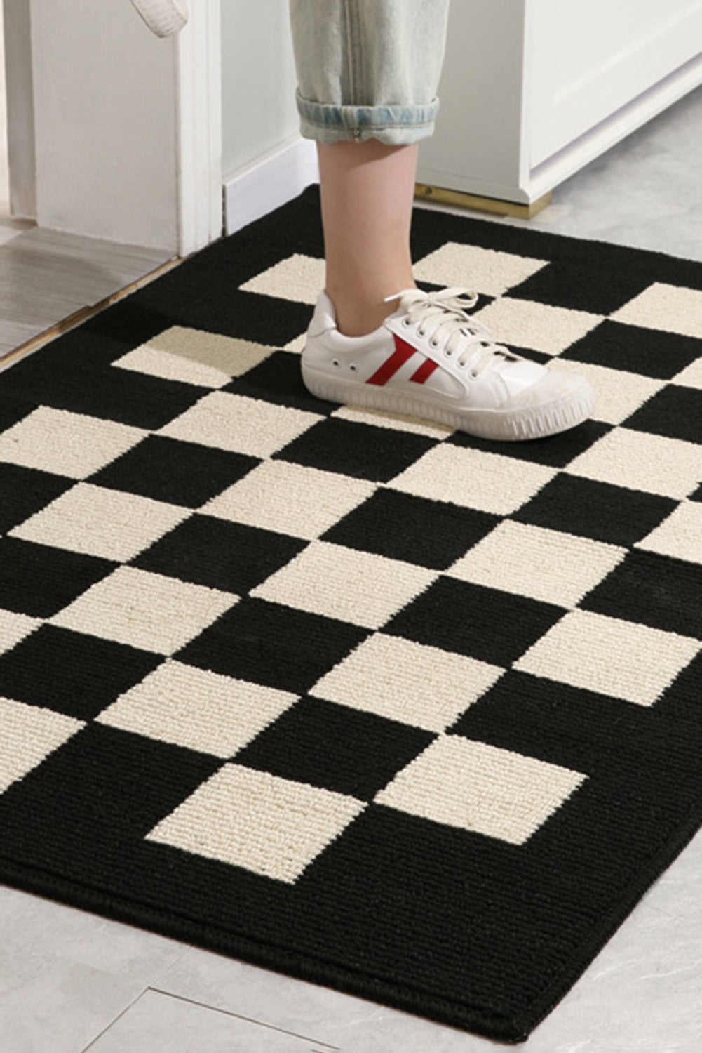 Black Checker Print Non-Slip Thick Home Carpet