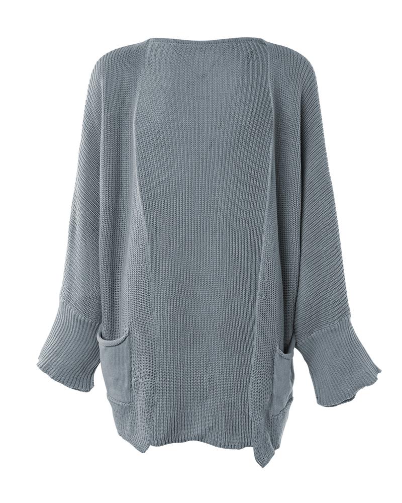 Knit Batwing Sleeve Pocket Design Sweater