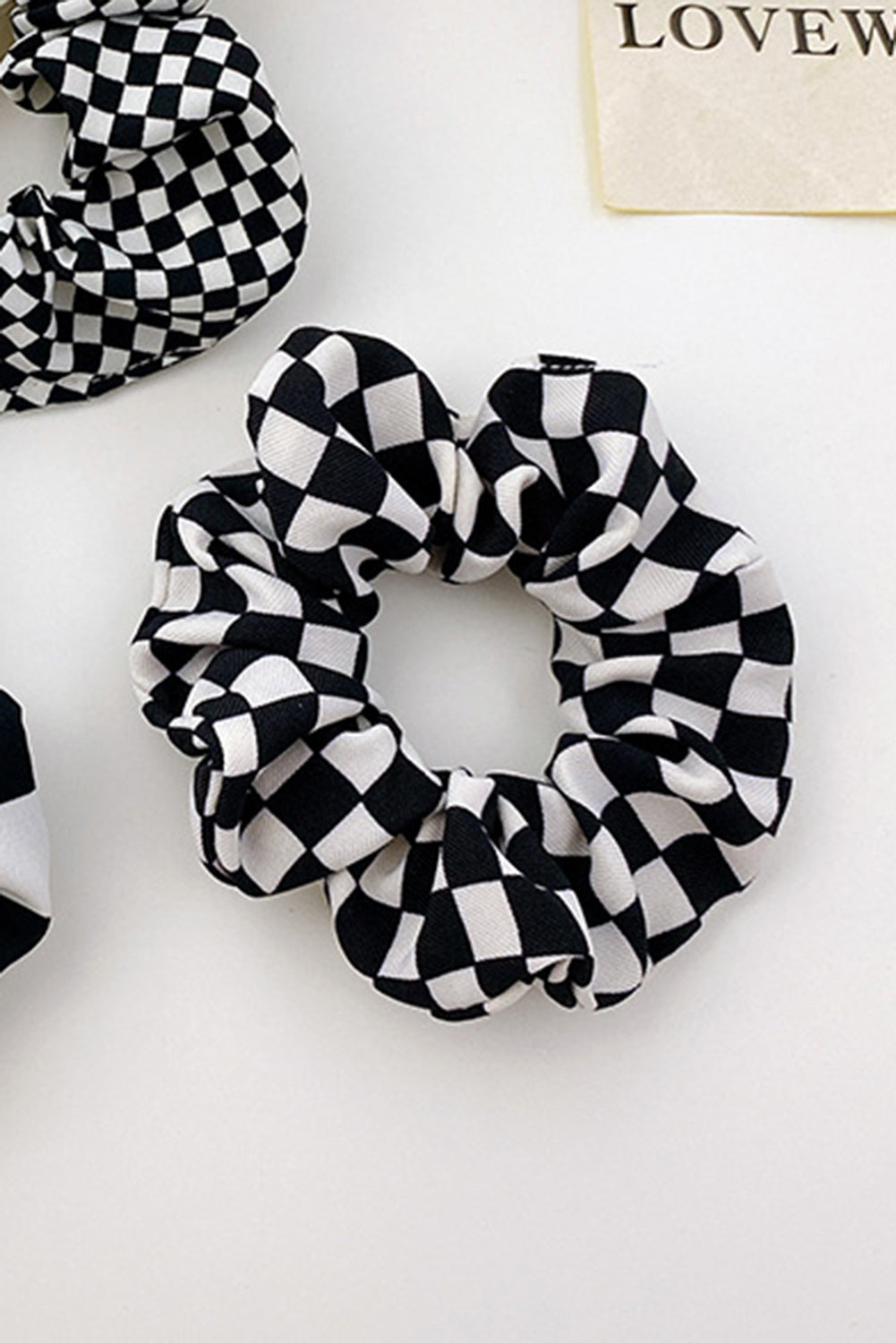 Black Checkerboard Pattern Cloth Hair Scrunchie