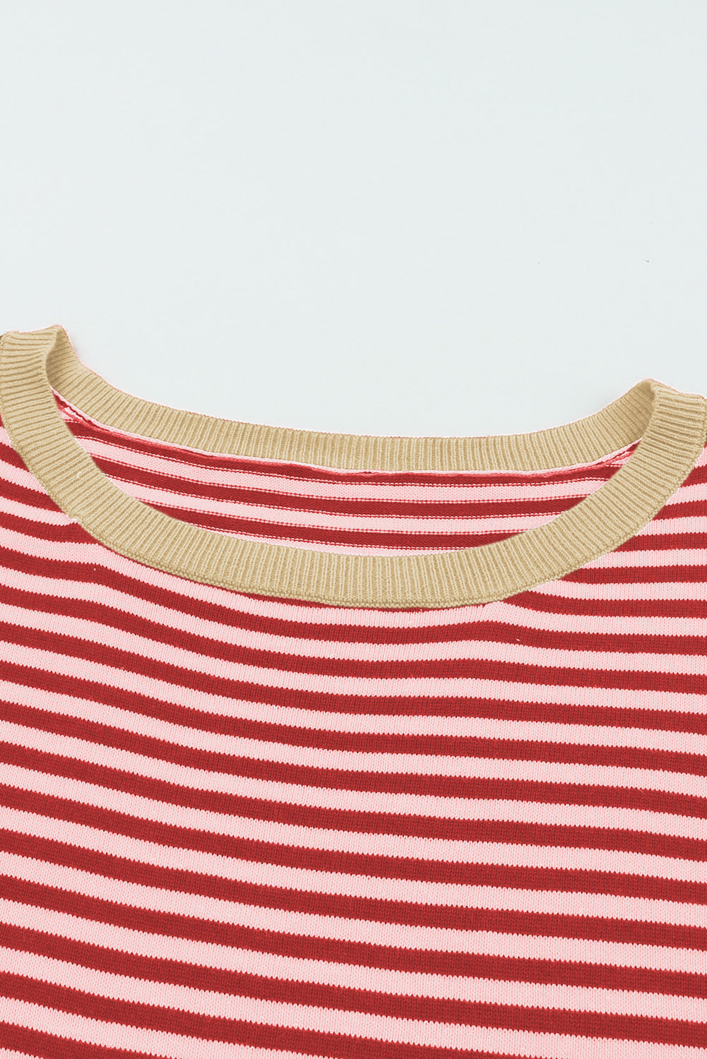 Fiery Red Contrast Trimmed Striped Drop Shoulder Sweater