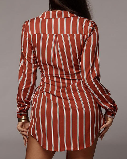 Striped Tied Waist Shirt Dress