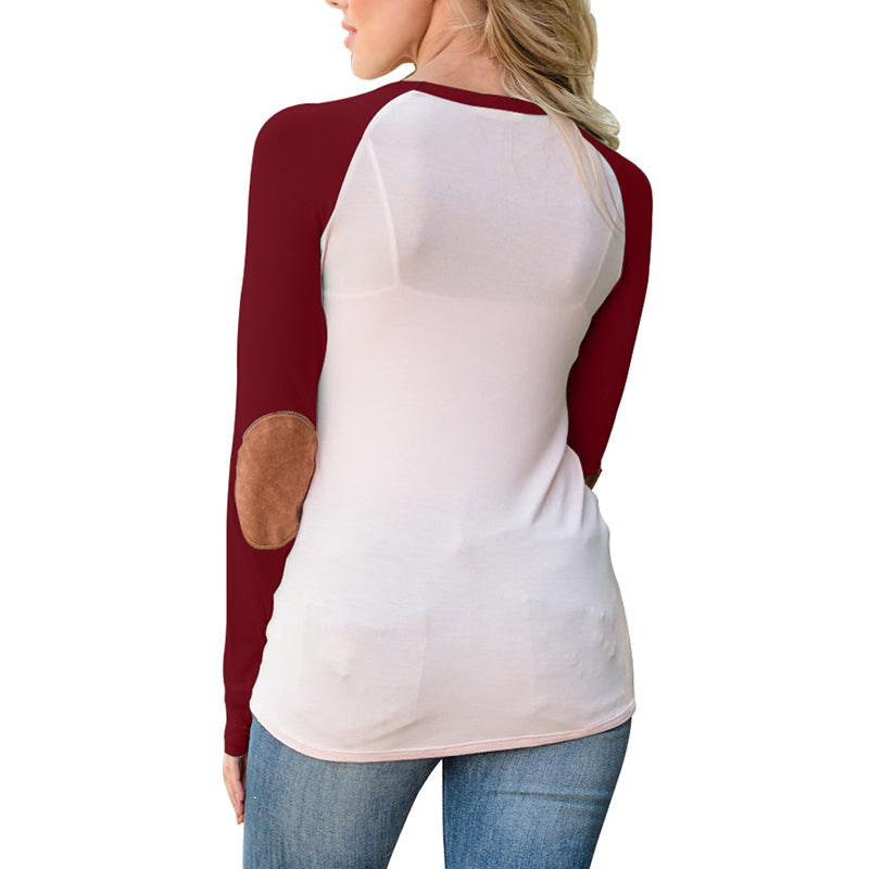 Buttoned Elbow Patches Raglan Sleeve Slinky Blouse