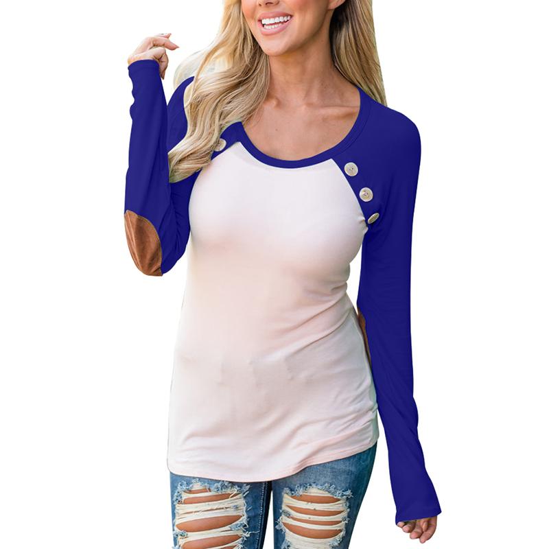 Buttoned Elbow Patches Raglan Sleeve Slinky Blouse