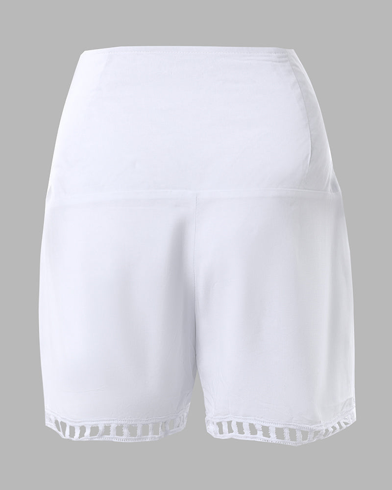 High Waist Belted Pocket Design Shorts