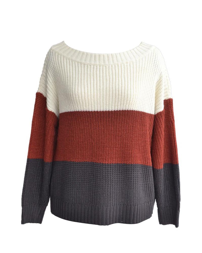 Colorblock Off Shoulder Long Sleeve Knit Sweater