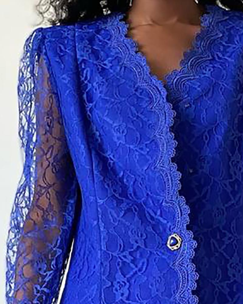 Crochet Lace Long Sleeve Plunge Blazer Coat