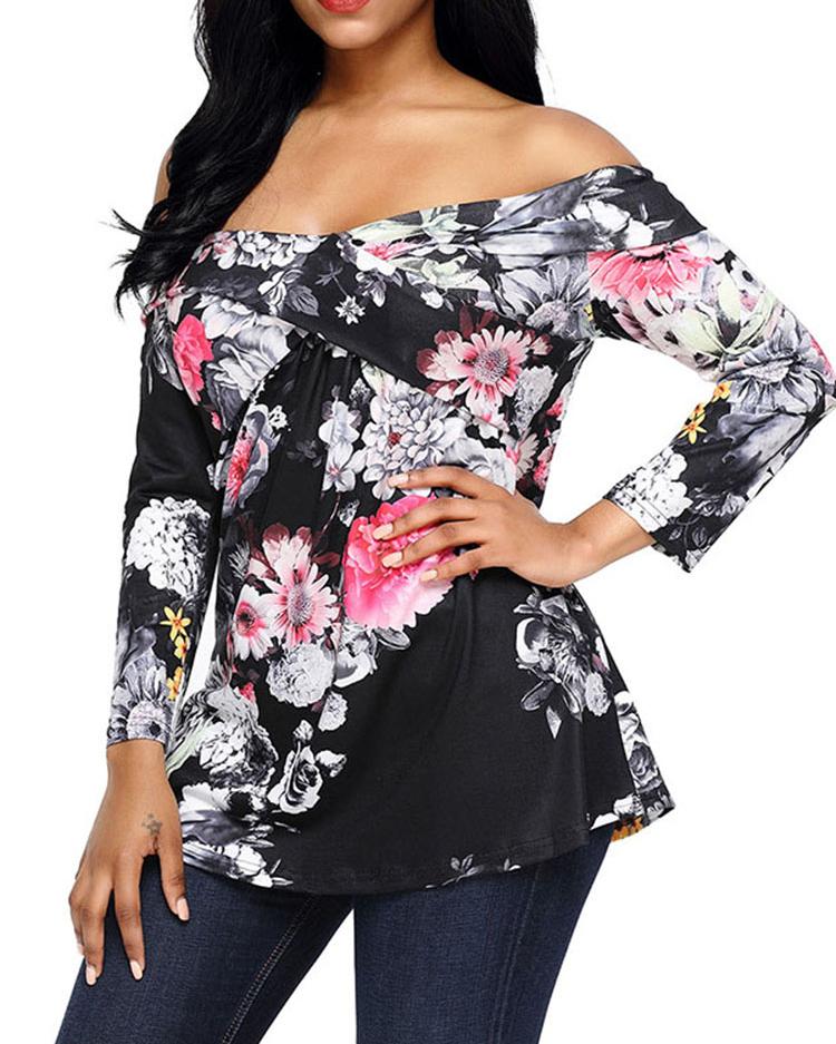 Stylish Floral Off Shoulder Casual Blouse