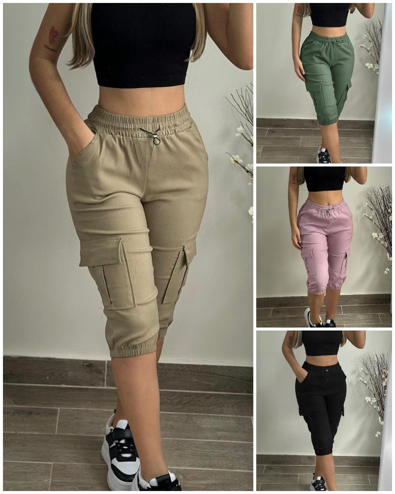 Side Pockets Drawstring Waist Cropped Cargo Pants