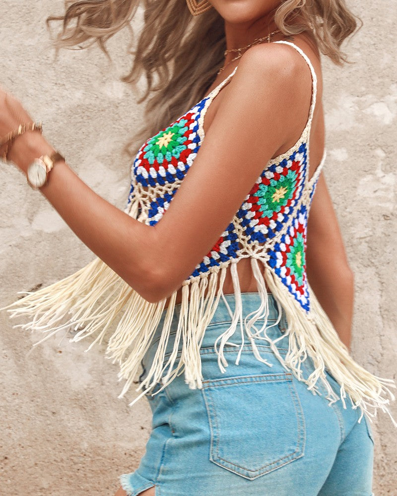 Backless Tassel Design Top & Shorts Set