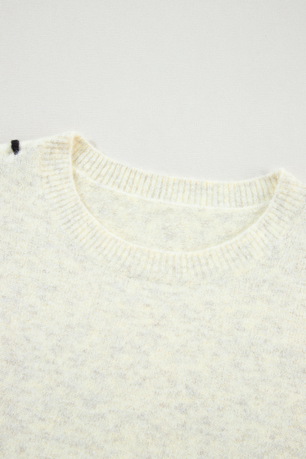 White Contrast Stitch Detail Ribbed Trim Sweater