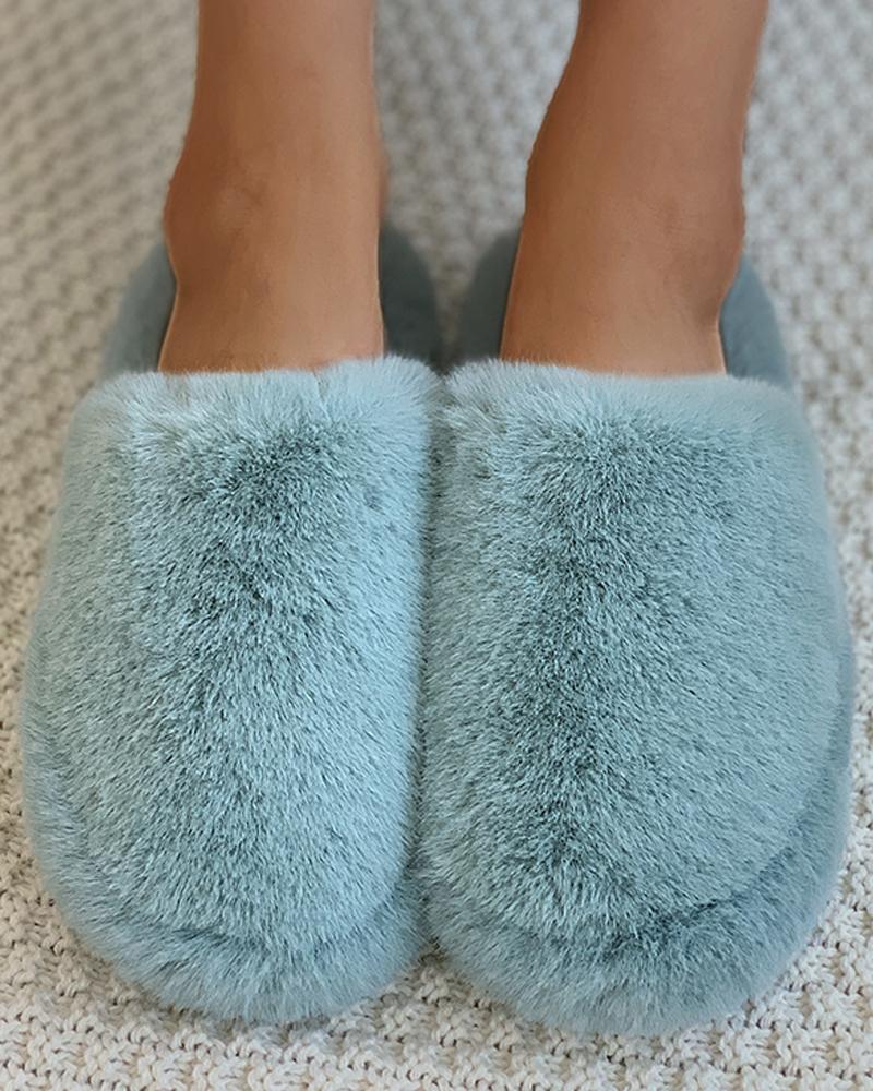 Plain Close Toe Fluffy Slippers