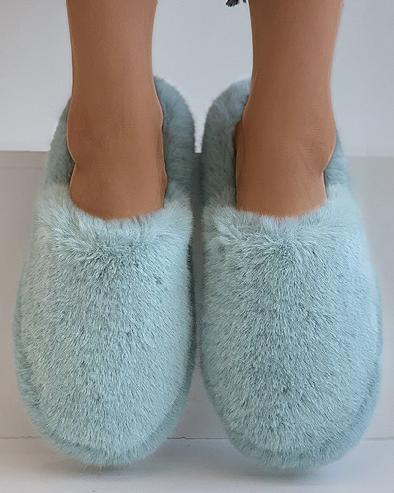 Plain Close Toe Fluffy Slippers