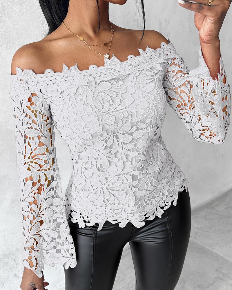 Off Shoulder Long Sleeve Lace Top