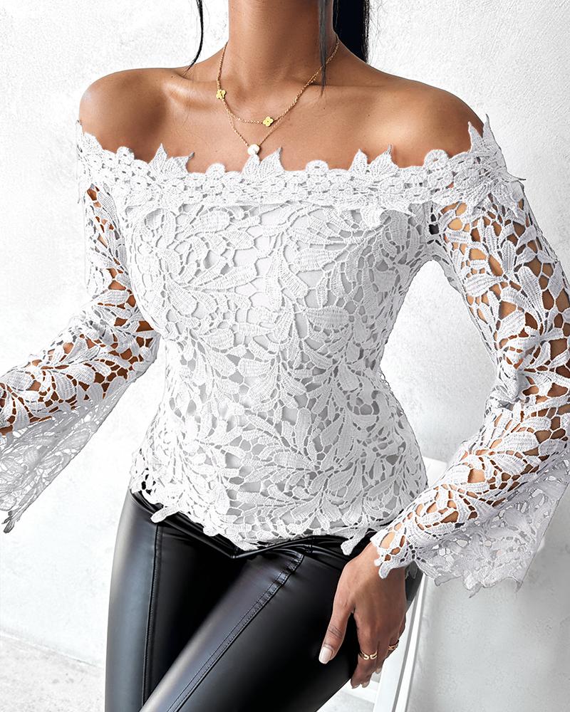 Off Shoulder Long Sleeve Lace Top