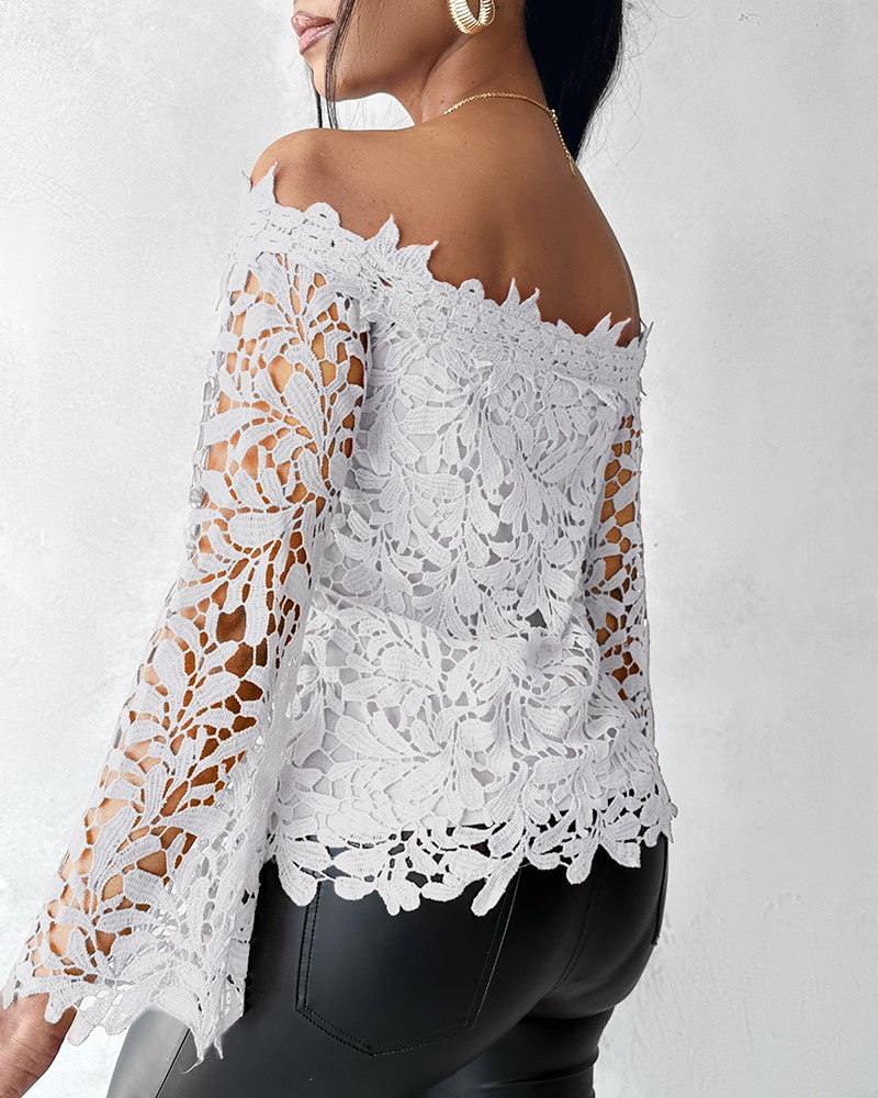 Off Shoulder Long Sleeve Lace Top