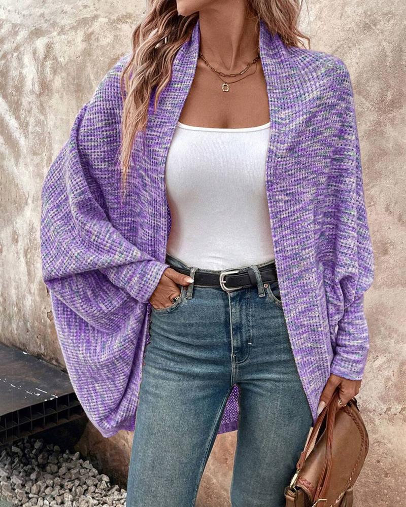 Colorful Waffle Knit Open Front Coat Batwing Long Sleeve Cardigan