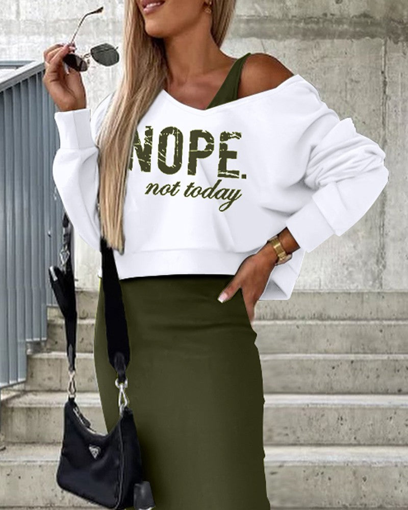 Sleeveless Dress & Nope Not Today Print Top Set