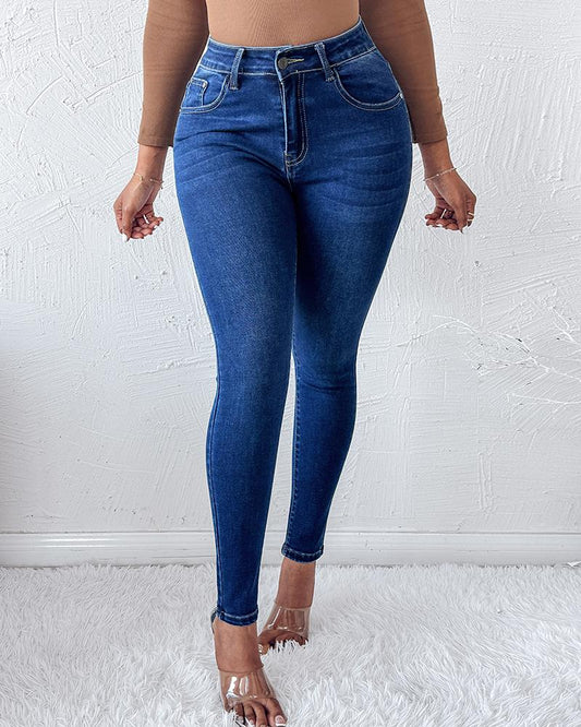 Denim Pocket Design Skinny Jeans