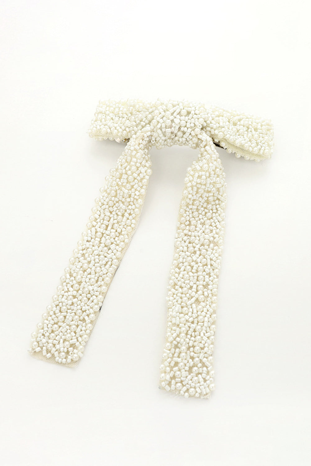 White Beaded Bow Knot Hair Clip