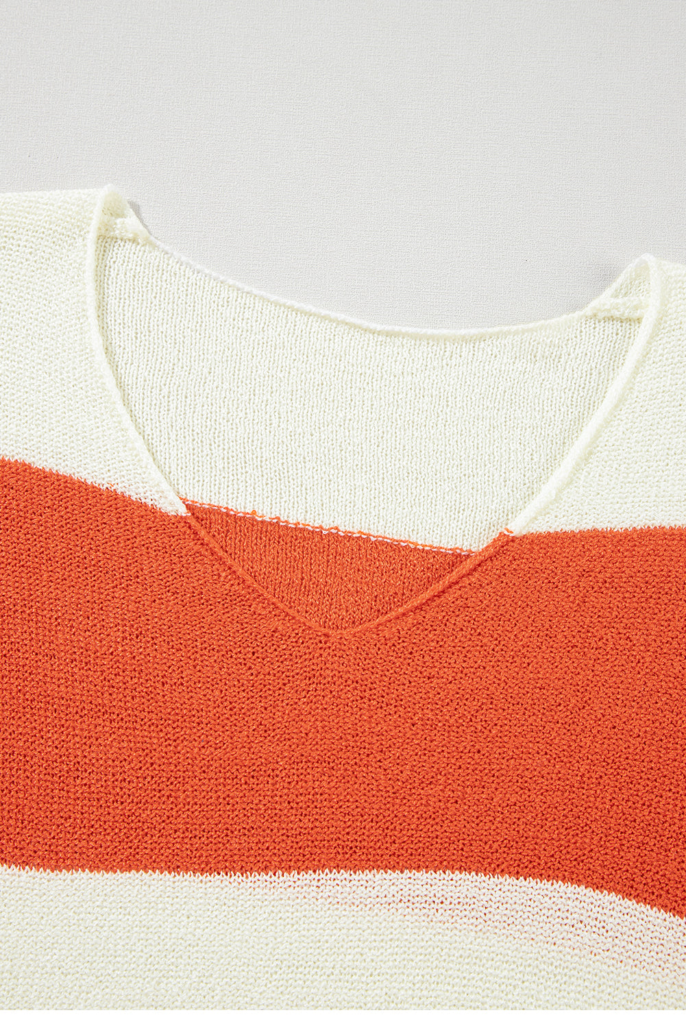 Orange Stripe Loose Color Block Drop Shoulder Bubble Sleeve Sweater