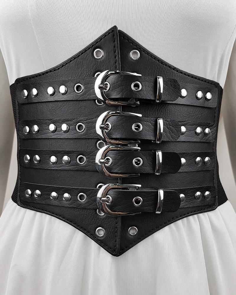 Buckled Snap Button Wide Waistband Corset Belt