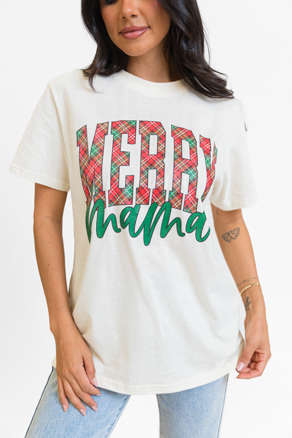 White MERRY mama Christmas Fashion Graphic T Shirt