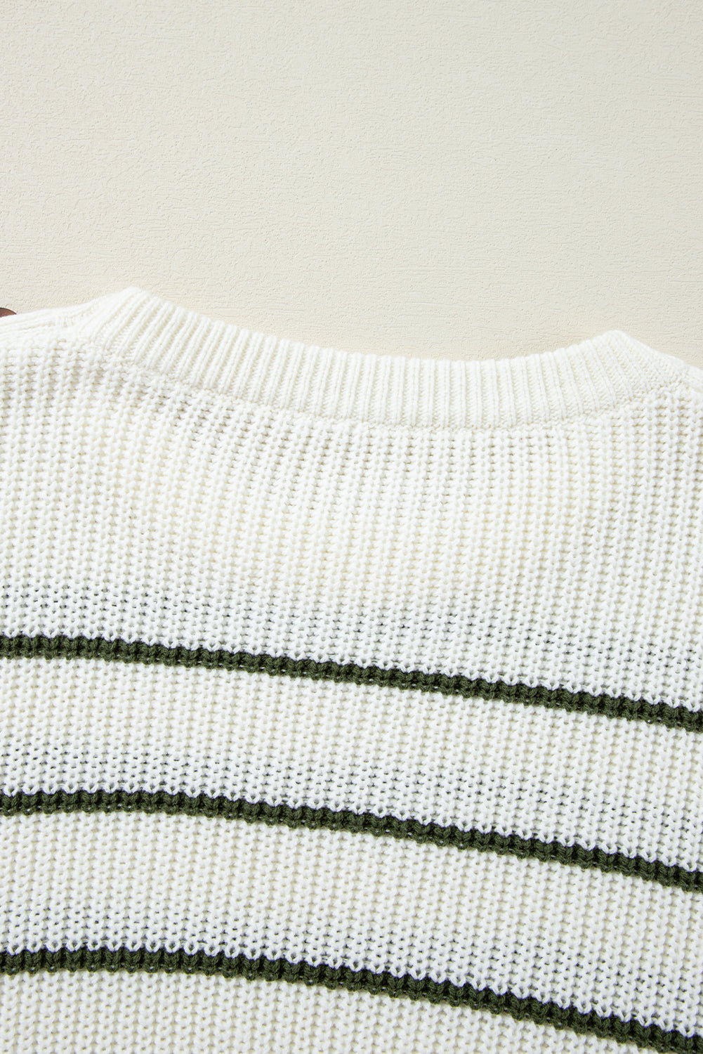 Green Color Block Striped Buttoned Shoulder Split Sweater